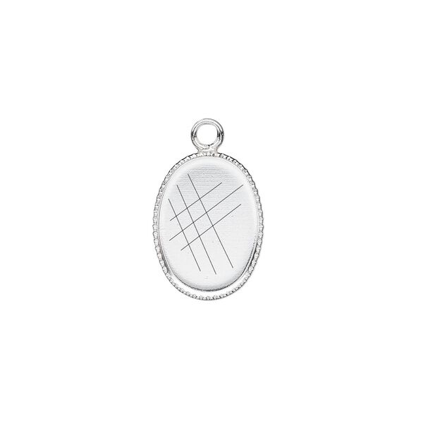 Drop, silver-plated brass, 15x11mm oval with beaded edge and 14x10mm oval bezel cup setting. Sold per pkg of 6. image number 0