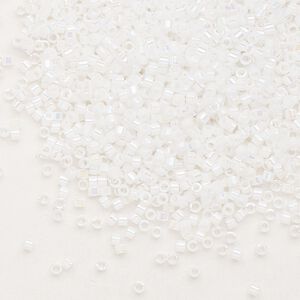 Seed bead, Delica®, glass, pkg/7.5g, #11 round, opaque rainbow white pearl (DB-0202).