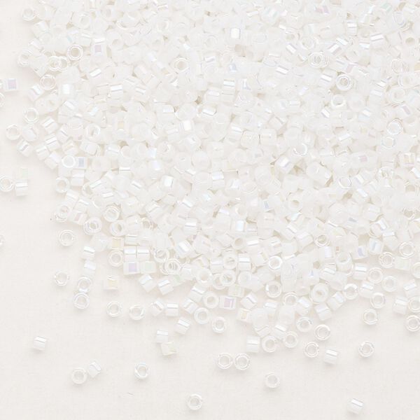 Seed bead, Delica®, glass, pkg/7.5g, #11 round, opaque rainbow white pearl (DB-0202). image number 0