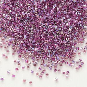 Seed bead, Delica®, glass, pkg/250g, #11 cut, translucent raspberry-lined rainbow crystal clear (DBC-0056).