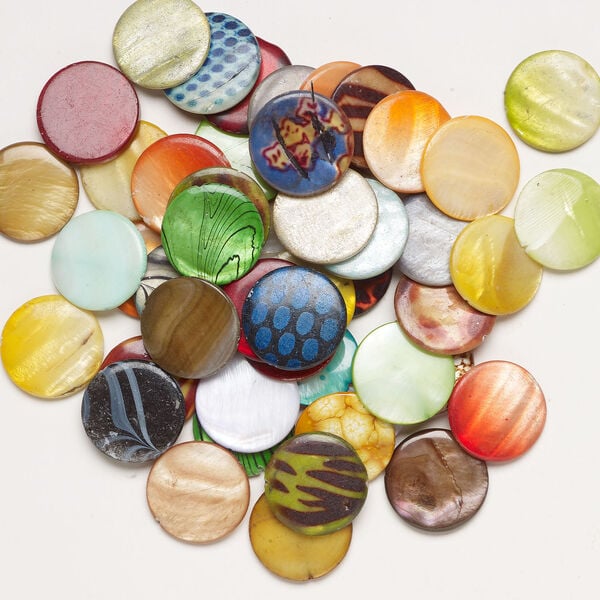Mother-of-pearl shell 1pkg6oz, puffed flat round bead mix mixed colors 24-25mm image number 1