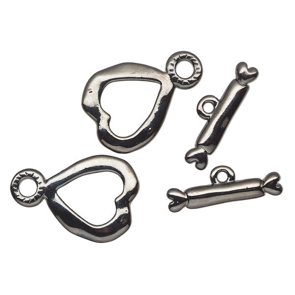 Clasp, toggle, black-finished brass, 24x22mm heart. Sold per pkg of 2. image number 0
