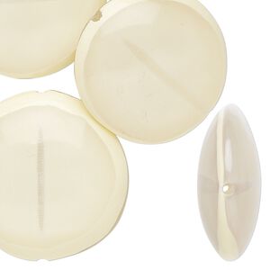 Bead, resin, clear and cream, 27mm puffed flat round. Sold per pkg of 4.
