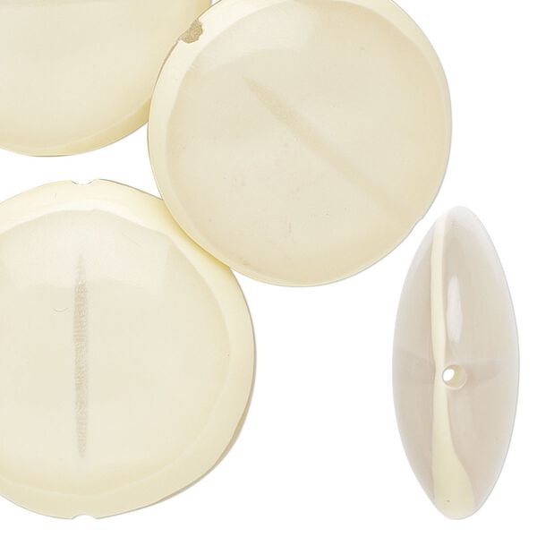 Bead, resin, clear and cream, 27mm puffed flat round. Sold per pkg of 4. image number 0