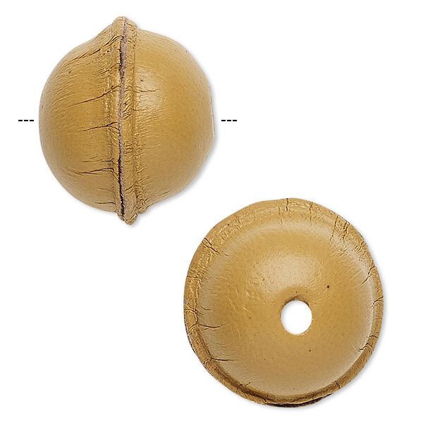 Bead, leather, natural, 13-17mm smooth round. Sold individually. image number 0