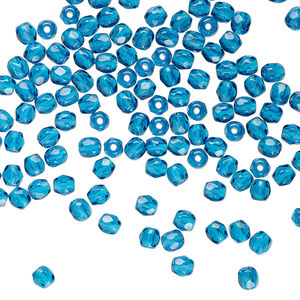 Bead 1pkg120 Czech fire-polished glass, 3mm faceted round, transparent dark  aqua blue