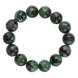 Ruby in zoisite 1pkg1, faceted round stretch bracelet natural 7 inch 15-16mm