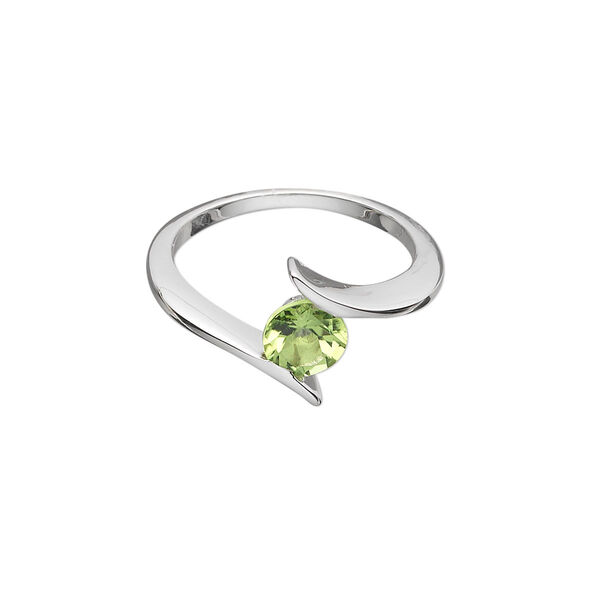 Ring, sterling silver with peridot (natural), 6mm faceted round, size 7. Sold individually. image number 0