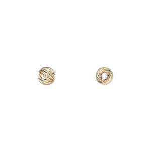 Bead, 14Kt gold-filled, 5mm twisted corrugated round. Sold per pkg of 2.