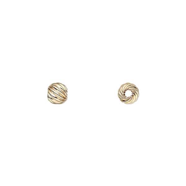 Bead, 14Kt gold-filled, 5mm twisted corrugated round. Sold per pkg of 2. image number 0