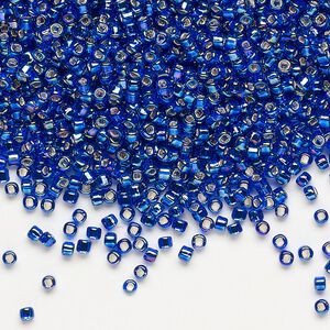 Seed bead, Dyna-Mites™, glass, pkg/1/2kg, #11 round, translucent silver-lined rainbow cobalt blue, (74R:SR 11/0 SR).
