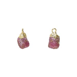 Pink tourmaline / sterling silver 1pkg1, electrocoated gold-plated hand-cut nugget drop natural 8x5mm-9x7mm