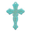 "Magnesite" / resin 1pkg1, top-drilled cross focal teal blue / brown 43x28mm-44x30mm image number 1