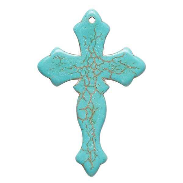 "Magnesite" / resin 1pkg1, top-drilled cross focal teal blue / brown 43x28mm-44x30mm image number 1