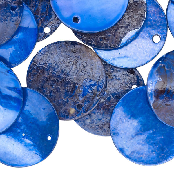 Drop, mussel shell (dyed / coated), dark blue, 20mm flat round. Sold per pkg of 25. image number 0