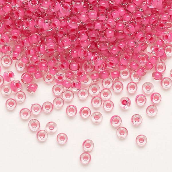 Seed bead, Preciosa Ornela Czech glass, pkg/50g, #8 rocaille, transparent terra intensive pink-lined clear, (08A77). image number 0