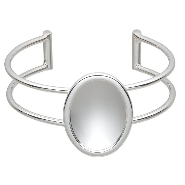 Bracelet, Almost Instant Jewelry®, cuff, silver-plated brass and "pewter" (zinc-based alloy), 65x35mm with 30x22mm oval setting, adjustable. Sold individually. image number 0