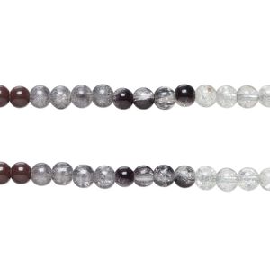 Bead, crackle glass, translucent grey / black / clear, 8-8.5mm round. Sold per pkg of (2) 7-inch strands, approximately 50 beads.
