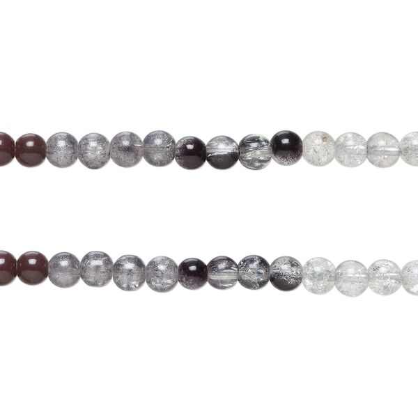 Bead, crackle glass, translucent grey / black / clear, 8-8.5mm round. Sold per pkg of (2) 7-inch strands, approximately 50 beads. image number 0