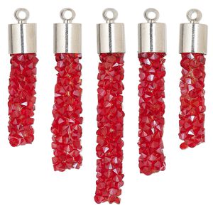 Focal, glass / resin / imitation rhodium-finished brass, red, 22.5x6mm-37x6mm graduated fan stick. Sold per 5-piece set.