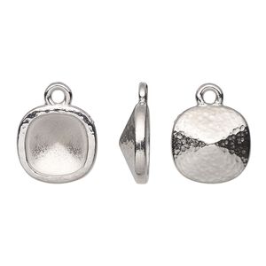 Drop, TierraCast®, Almost Instant Jewelry®, white bronze-plated pewter (tin-based alloy), 13mm hammered square with 10mm cushion glue-in setting (4470). Sold per pkg of 2.