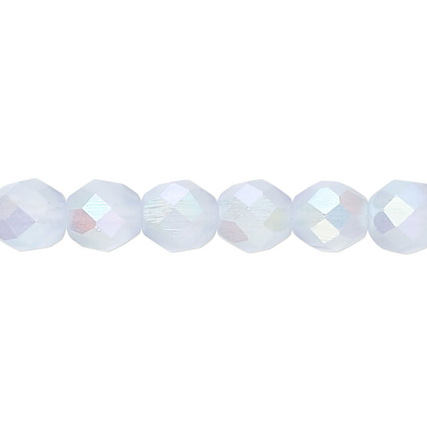 Bead, Czech fire-polished glass, matte ice blue AB, 8mm faceted round. Sold per 15-1/2" to 16" strand. image number 0