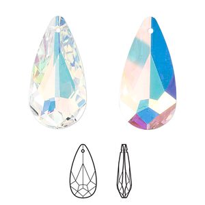 Drop 36pk crystal AB, Swarovski® 24x12mm pendant teardrop 6100