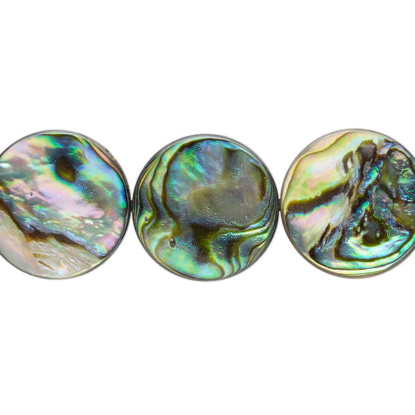 Bead, paua shell (assembled), 16mm flat round. Sold per 15-1/2" to 16" strand. image number 0