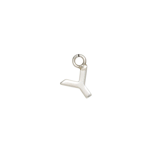 Charm, sterling silver, 9x8mm single-sided modern square alphabet letter Y. Sold individually. image number 0