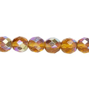 Bead, Czech fire-polished glass, honey AB, 8mm faceted round. Sold per pkg of 600 (1/2 mass).
