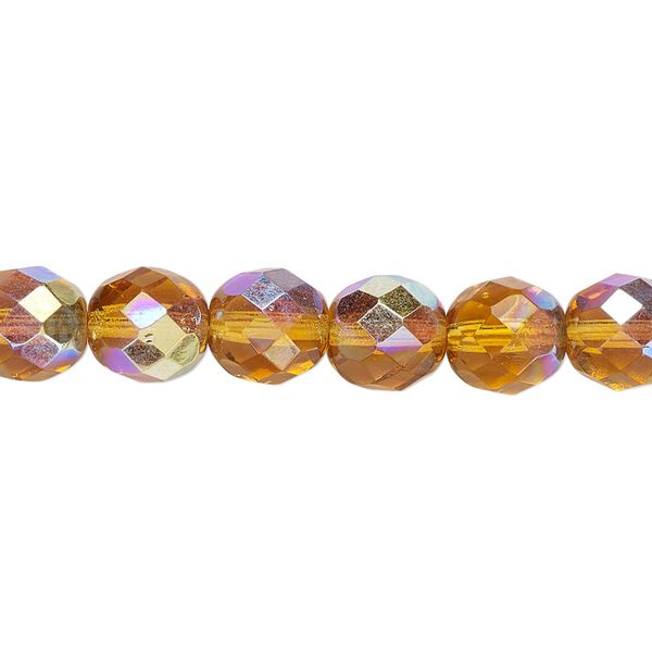 Bead, Czech fire-polished glass, honey AB, 8mm faceted round. Sold per pkg of 600 (1/2 mass). image number 0