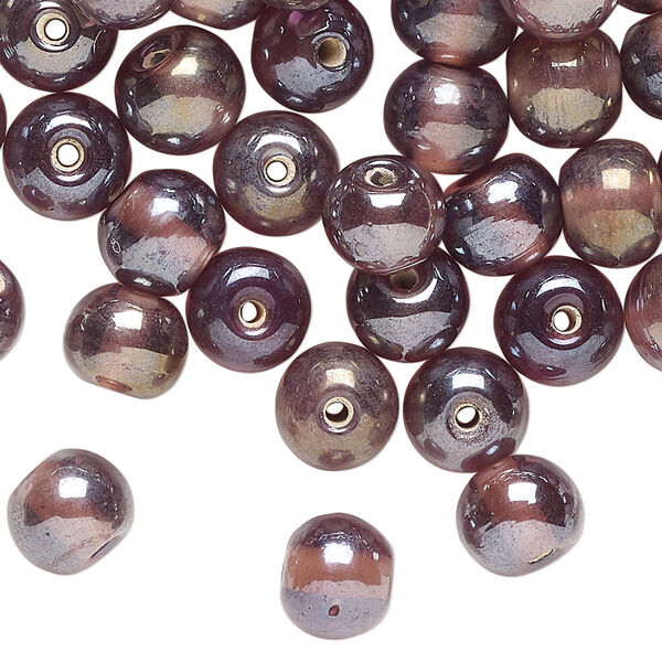 Bead, glass, translucent iridescent purple, 8mm round. Sold per 2-ounce pkg, approximately 75 beads. image number 0