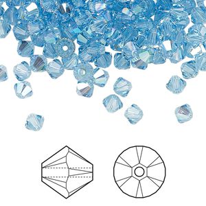 Bead 144pk aquamarine shimmer, Crystal Passions® 4mm bicone 5328