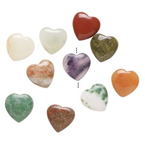 Multi-gemstone 1pkg10, half-drilled puffed heart drop 14-16mm
