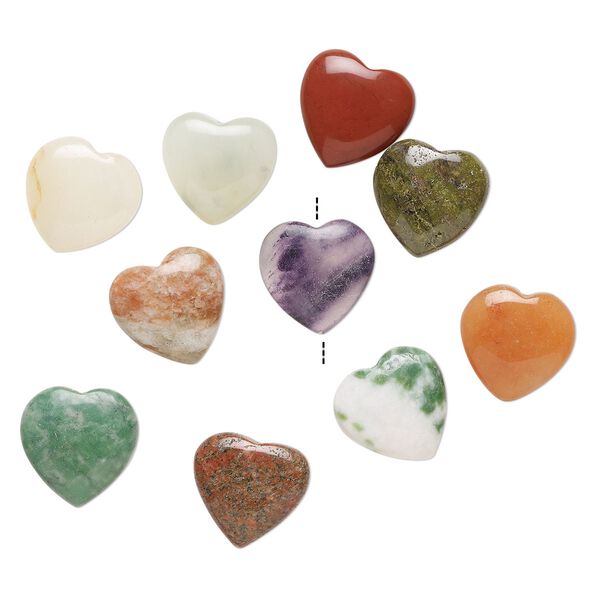 Multi-gemstone 1pkg10, half-drilled puffed heart drop 14-16mm image number 0
