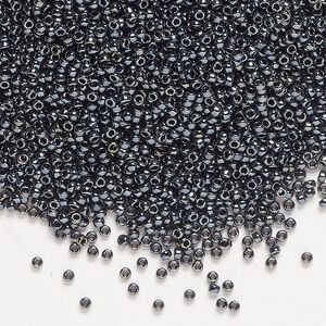 Seed bead, Miyuki, glass, pkg/250g, #15 rocaille, opaque metallic gunmetal (RR-451).