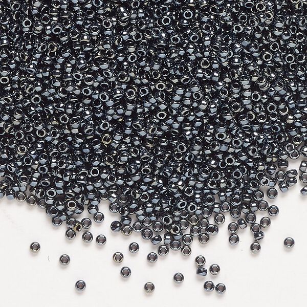 Seed bead, Miyuki, glass, pkg/250g, #15 rocaille, opaque metallic gunmetal (RR-451). image number 0