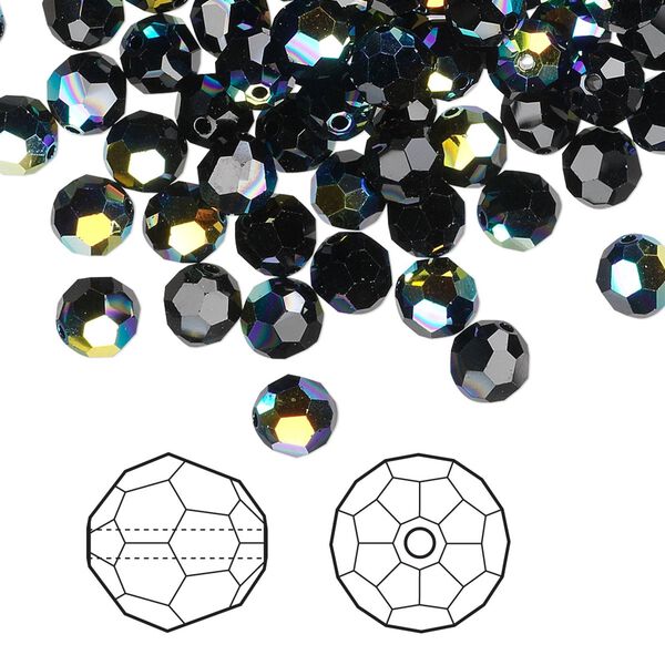 Bead 144pk jet AB, Crystal Passions® 8mm round 5000 image number 0