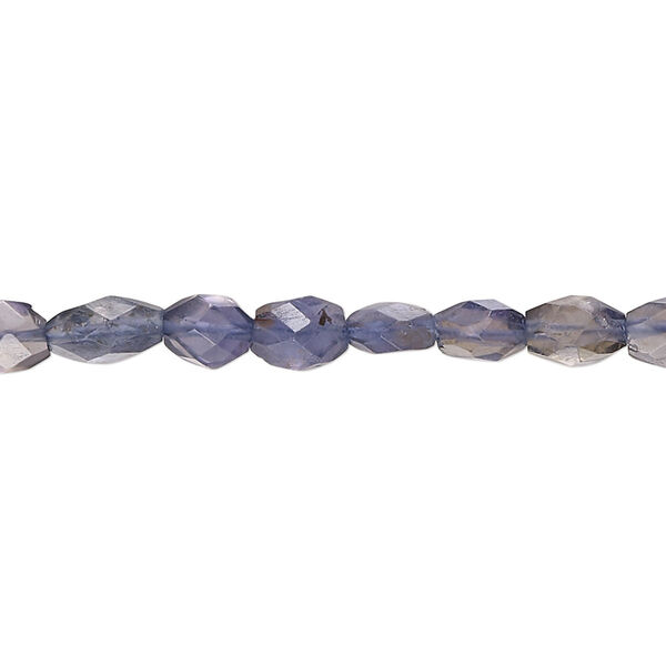 Bead, iolite (dyed), light to medium, 5x4mm-10x6mm hand-cut faceted puffed oval, C grade, Mohs hardness 7 to 7-1/2. Sold per 13-inch strand. image number 0