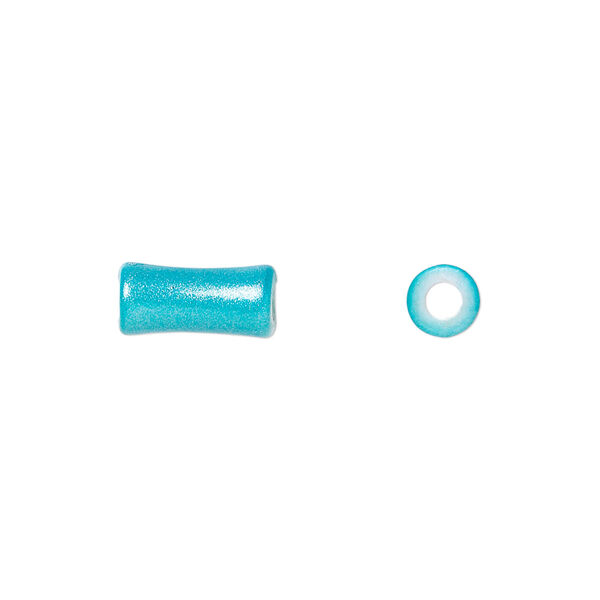 Bead, acrylic, pearlized turquoise blue, 12x6mm bamboo. Sold per pkg of 500. image number 0