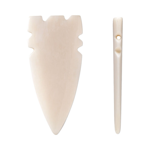 Focal, bone (bleached), white, 56x24mm arrowhead, Mohs hardness 2-1/2. Sold per pkg of 4. image number 0