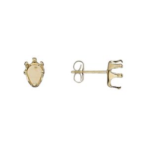Earstud 1pkg2 Snap-Tite® 14Kt gold-filled, 7x5mm pear 6-prong setting / earnuts, 1 pair