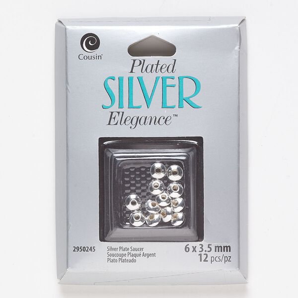 Bead, lacquer and silver-plated brass, 6x3.5mm saucer. Sold per pkg of 12. image number 0