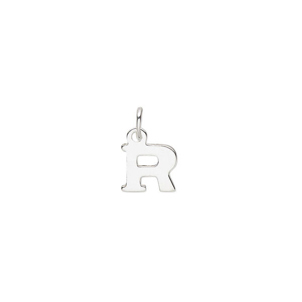 Charm, sterling silver, 8x7mm block alphabet letter "R." Sold individually. image number 0