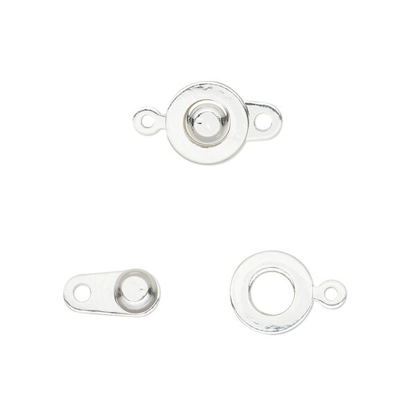 Clasp, button, silver-plated brass, 9mm. Sold per pkg of 10. image number 0