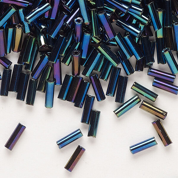 Bead, Preciosa Ornela Czech glass, bugle bead, pkg/50g, #3, blue iris opaque black, (59135). image number 0
