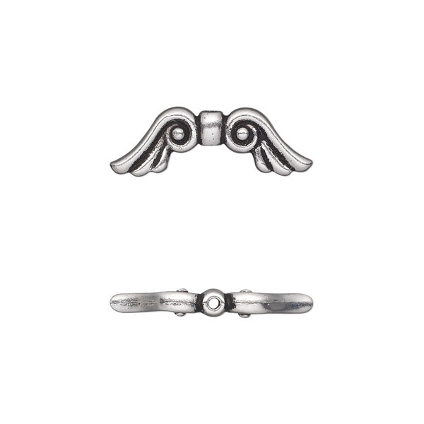 Bead, TierraCast®, antique silver-plated pewter (tin-based alloy), 21x7mm double-sided wing. Sold per pkg of 20. image number 0