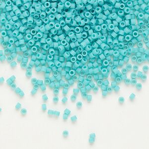 Seed bead, Delica®, glass, pkg/7.5g, #11 round, opaque matte turquoise green (DB-0759).