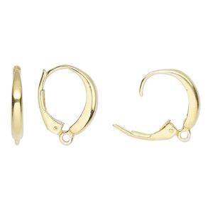 Ear wire leverback 1pkg2 sterling silver, 16mm / closed loop, gold-finished 1 pair