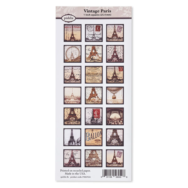 Crafting paper, piddix, matte multicolored, 9-3/4 x 4-1/4 inches with (21) 1x1-inch single-sided square and "Vintage Paris" patterns. Sold individually. image number 0